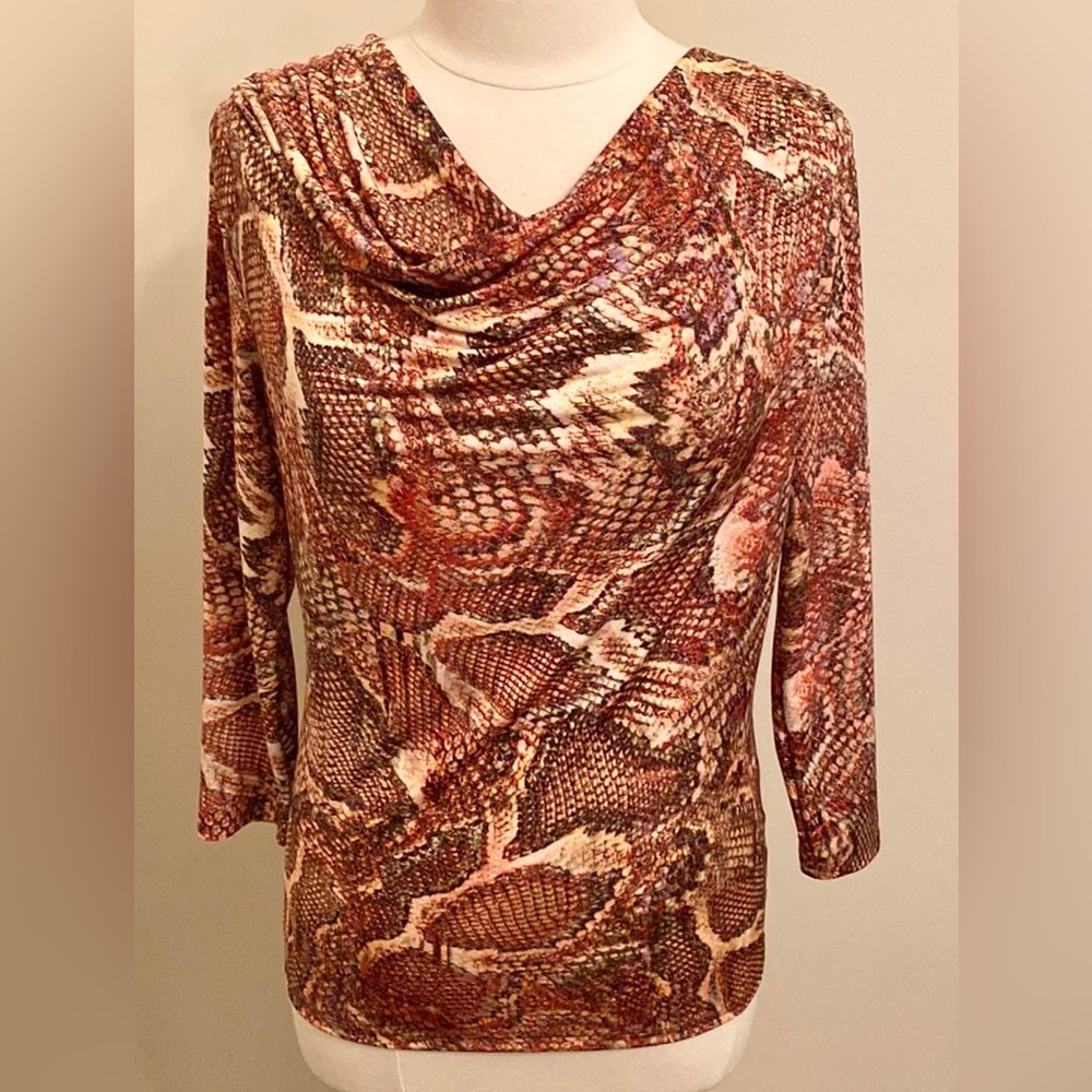 Jones New York Collection Rust Cream Snakeskin S Corporate Chic Luxe Boho Top